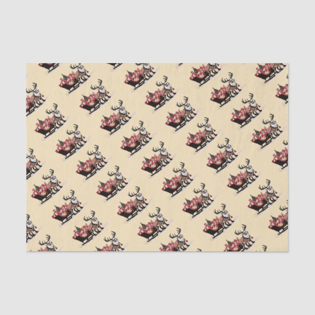 Retro Santa's Sleigh Weihnachten Seidenpapier (Vorderseite)