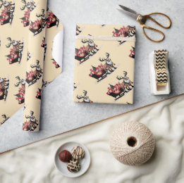 Retro Santa's Sleigh Weihnachtswrapping Paper Geschenkpapier