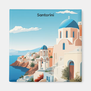 Retro Santorin Griechenland Mittelmeer Blau & Weiß Magnet