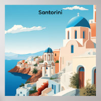 Retro Santorin Griechenland Mittelmeer Blau & Weiß