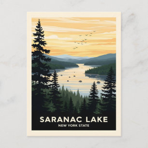 Retro Saranac Lake   New York Travel Postkarte