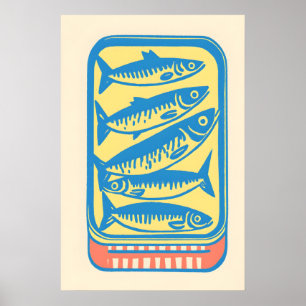 Retro-Sardinen-Dose Pop-Art-Druck Minimalist Food Poster