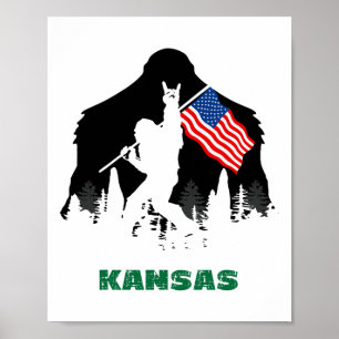 Retro Sasquatch Kansas USA-Flagge Bigfoot Wandern Poster