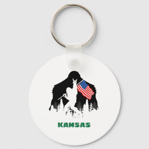 Retro Sasquatch Kansas USA-Flagge Bigfoot Wandern Schlüsselanhänger
