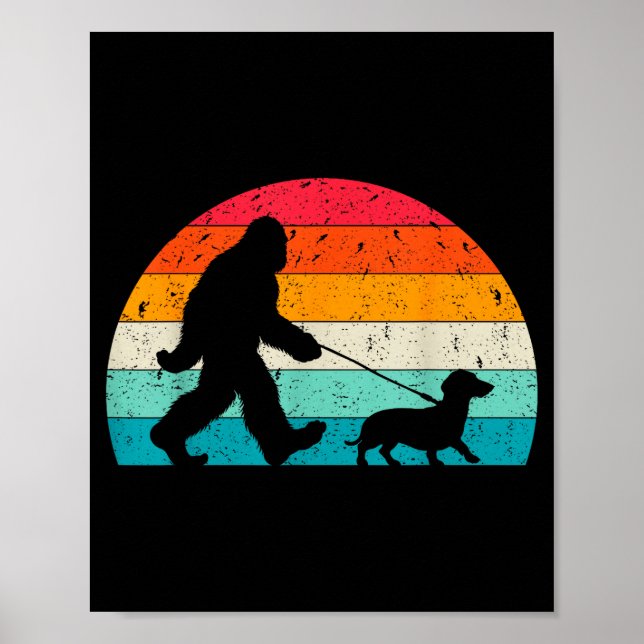 Retro Sasquatch Lover Doxie Wiener Dog Walker Bigf Poster (Vorne)