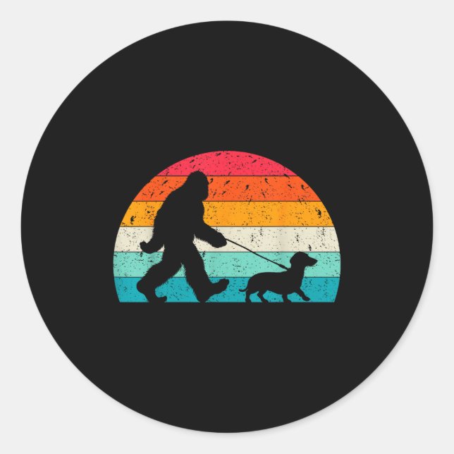 Retro Sasquatch Lover Doxie Wiener Dog Walker Bigf Runder Aufkleber (Vorderseite)