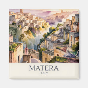 Retro Sassi di Matera Italien Reise Aquarell Stadt Magnet