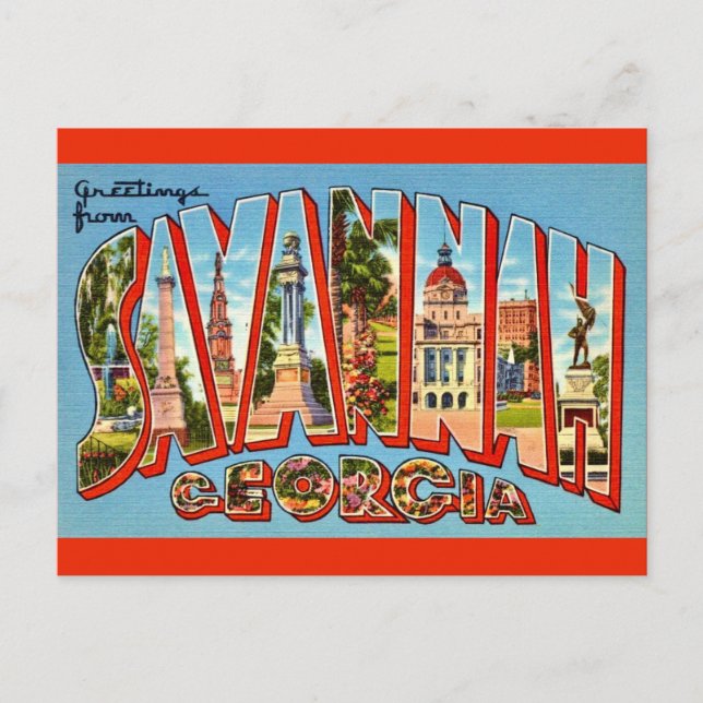 Retro Savannah Georgia Postcard Postkarte (Vorderseite)