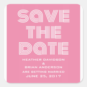 Retro Save the Date Aufkleber, rosa Quadratischer Aufkleber