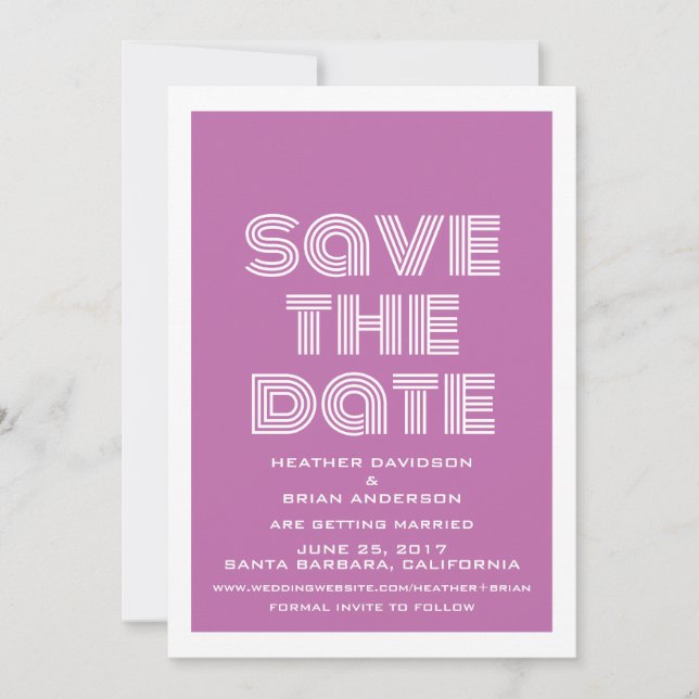 Retro Save the Date einladen, Fuchsia Einladung (Vorderseite)