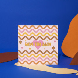 Retro-Save the Date-Karte der Blume Power 60er Jah