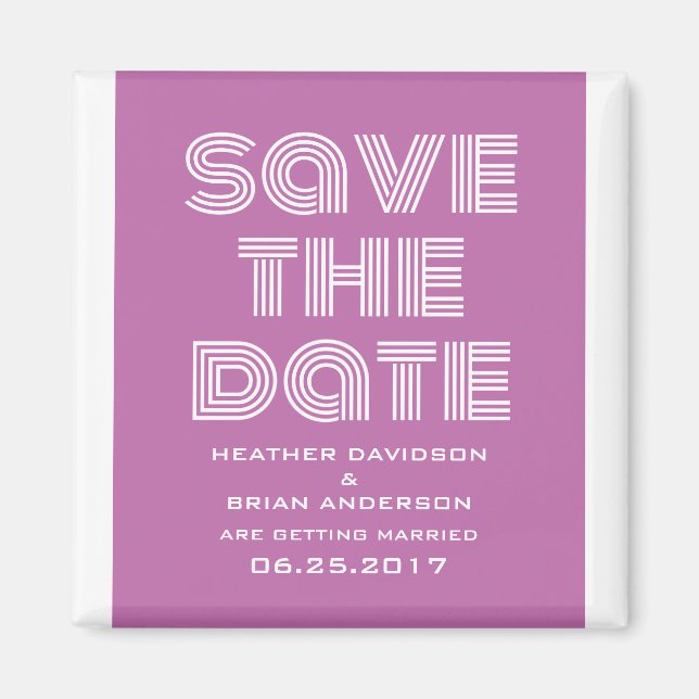 Retro Save the Date Magnet, Fuchsia Magnet (Vorne)