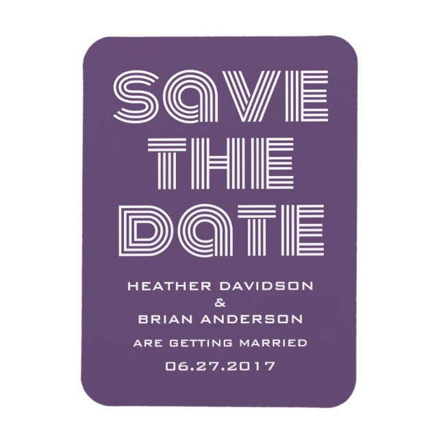 Retro Save the Date Magnet, Lila Magnet (Vertikal)