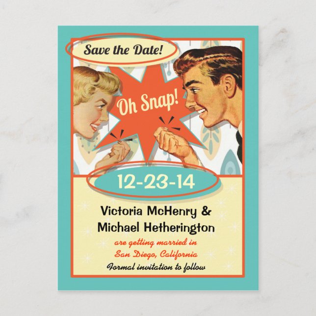 Retro Save the Date Postkarte (Vorderseite)