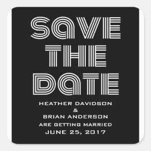 Retro Save the Date Stickers, schwarz Quadratischer Aufkleber