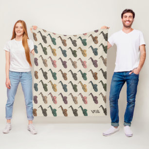 Retro Saxophone Blanket Musik Einzigartig für Gesc Fleecedecke