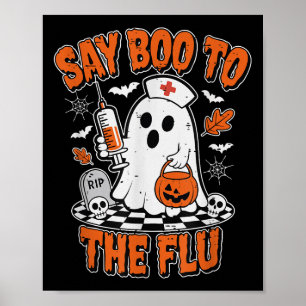 Retro Say Boo zum Grillen Funny Ghost Nurse Ha Poster