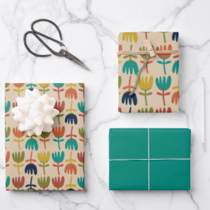 Retro Scandi Tulips in den modernen Farben des Mit Geschenkpapier Set