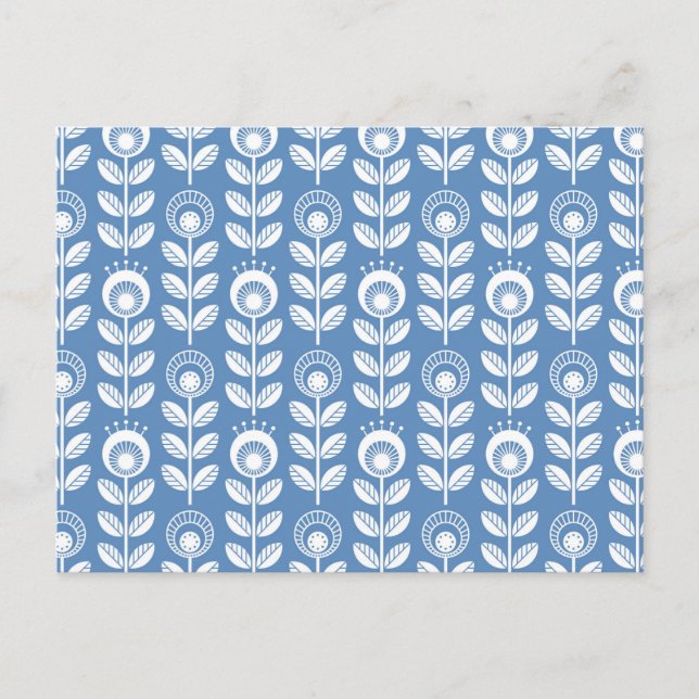 Retro Scandinavian Blue Pattern Feiertagspostkarte (Vorderseite)