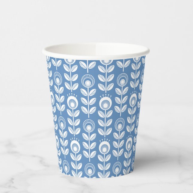 Retro Scandinavian Blue Pattern Pappbecher (Links)
