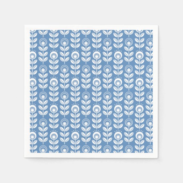 Retro Scandinavian Blue Pattern Serviette (Vorderseite)