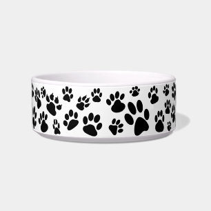 Retro Scattered Dog Paw Prints Schwarz und Weiß Napf
