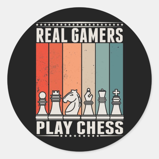 Retro Schach Gamer Board Spiel Schachfiguren Runder Aufkleber (Vorderseite)