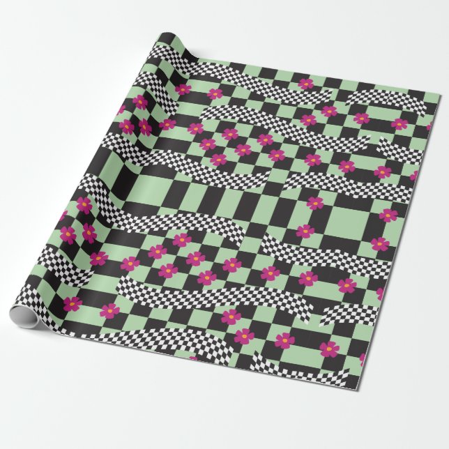 Retro-Schachbrett-Design Geschenkpapier (Ungerollt)