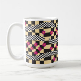 Retro-Schachbrett-Design mit Blumen Kaffeetasse