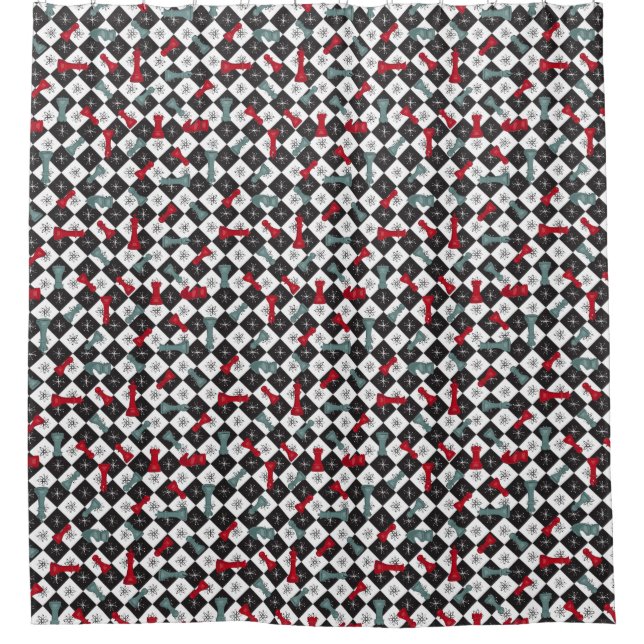 Retro-Schachbrett Duschvorhang (Vorderseite)