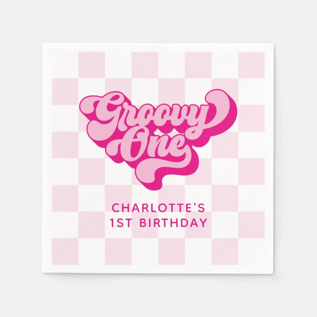 Retro Schachbrett Hot Pink Groovy One Serviette (Vorderseite)