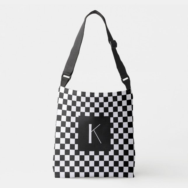 Retro Schachbrett mit Ihrem Monogramm Tragetaschen Mit Langen Trägern (Vorderseite)
