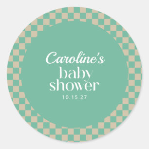 Retro-Schachbrett-Muster Mint-Sage-Baby-Party - Be Runder Aufkleber