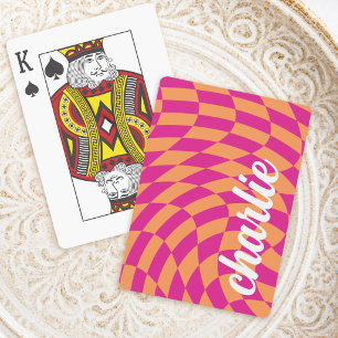 Retro-Schachbrett-Wirbelwelle heißes Rosa Orange Spielkarten
