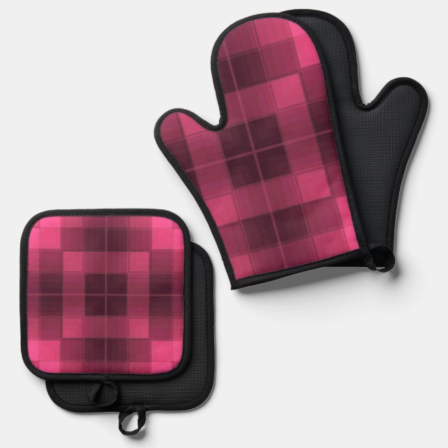 Retro-Schachbretter Ofenhandschuh & Topflappen-Set (Vorderseite/Rückseite)