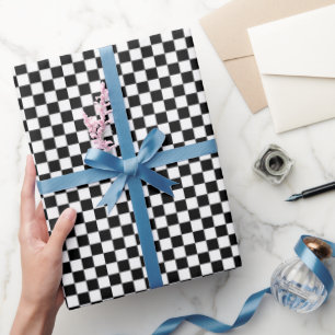 Retro-Schachbrettmuster in Schwarz-Weiß Geschenkpapier