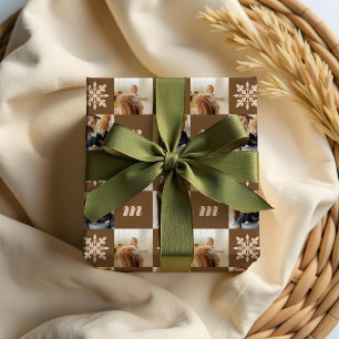 Retro-Schachbrettmuster individuelles Foto-Monogra Geschenkpapier