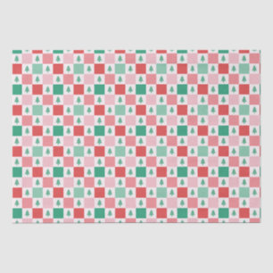 Retro Schachbretts Weihnachtsmuster - Rosa Grün Seidenpapier