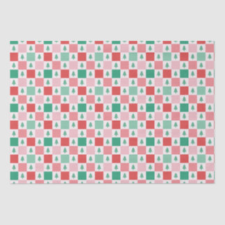 Retro Schachbretts Weihnachtsmuster - Rosa Grün Seidenpapier
