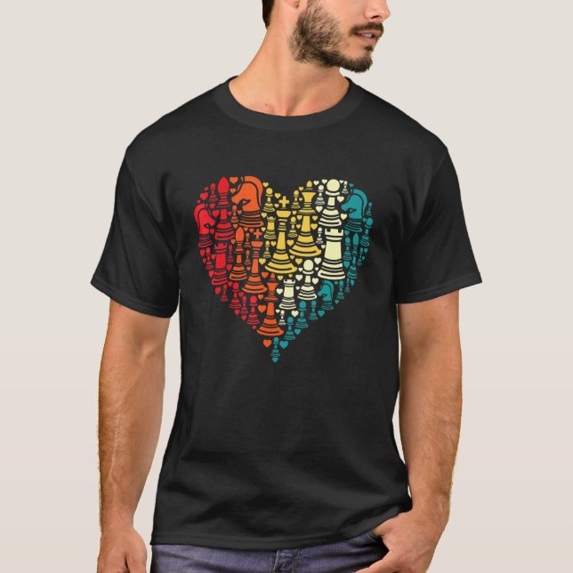 Retro Schachfiguren Herz Form Schachspiel T-Shirt (Vorderseite)