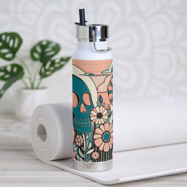 Retro-Schädel und Blume Trinkflasche (Yoga)