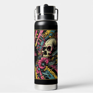 Retro-Schädel und Blume Trinkflasche