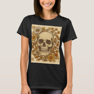 Retro-Schädel- und Gänseblümchen-T-Shirt | Vintage T-Shirt