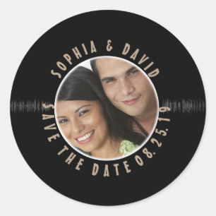 Retro-Schallplatte Hochzeit FOTO SAVE THE DATE Runder Aufkleber