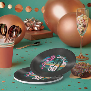 Retro-Schallplatte Tropical Neon Flamingo 50. Gebu Pappteller