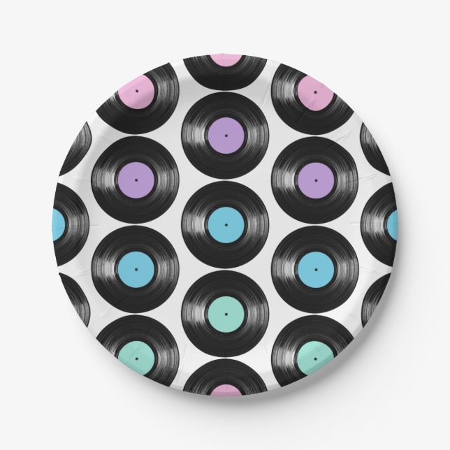 Retro-Schallplatten Farbige Musterdesign Pappteller (Vorderseite)