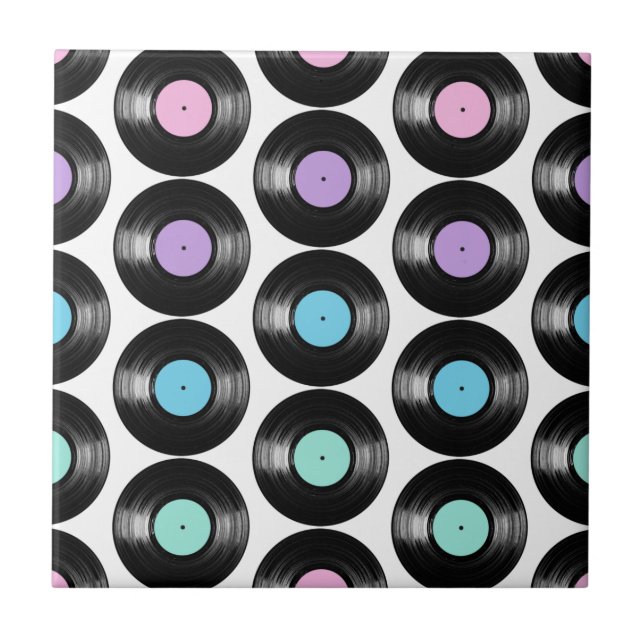Retro-Schallplatten Farbige Musterdesigns Fliese (Vorderseite)