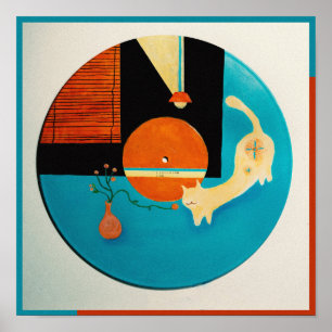 Retro-Schallplatten-Illustration einer sich streck Poster