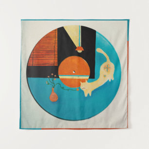 Retro-Schallplatten-Illustration einer sich streck Wandteppich
