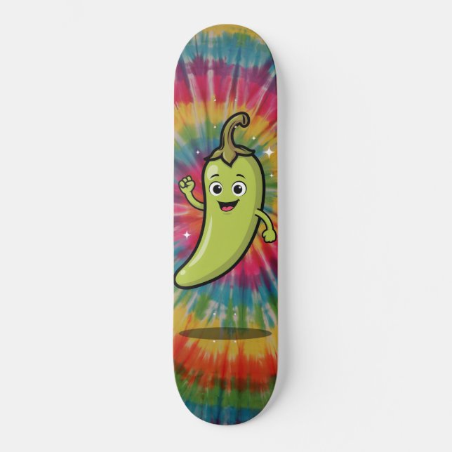 Retro Scharfe Grüne Paprika Skateboard (Vorderseite)